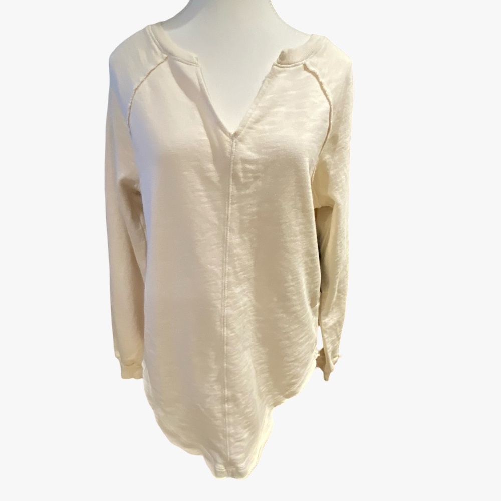 Black Tape Ivory 100% Cotton Relaxed Fit Lounge V-Neck Top. Sz S